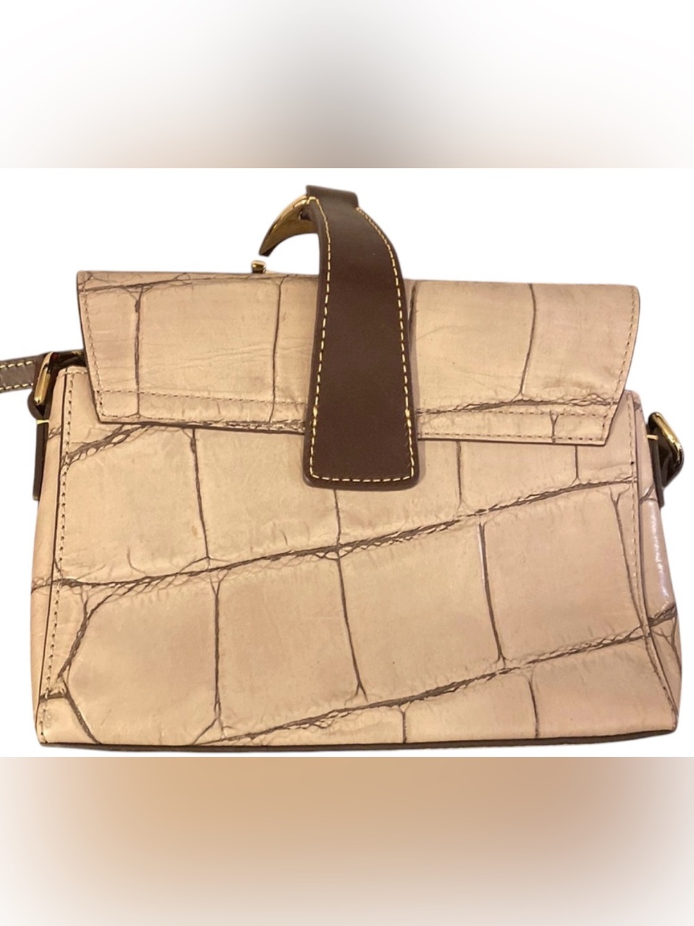 DOONEY & BOURKE BEIGE CROC-EMBOSSED LEATHER CROSSBODY WITH BROWN STRAP - Picture 7 of 8